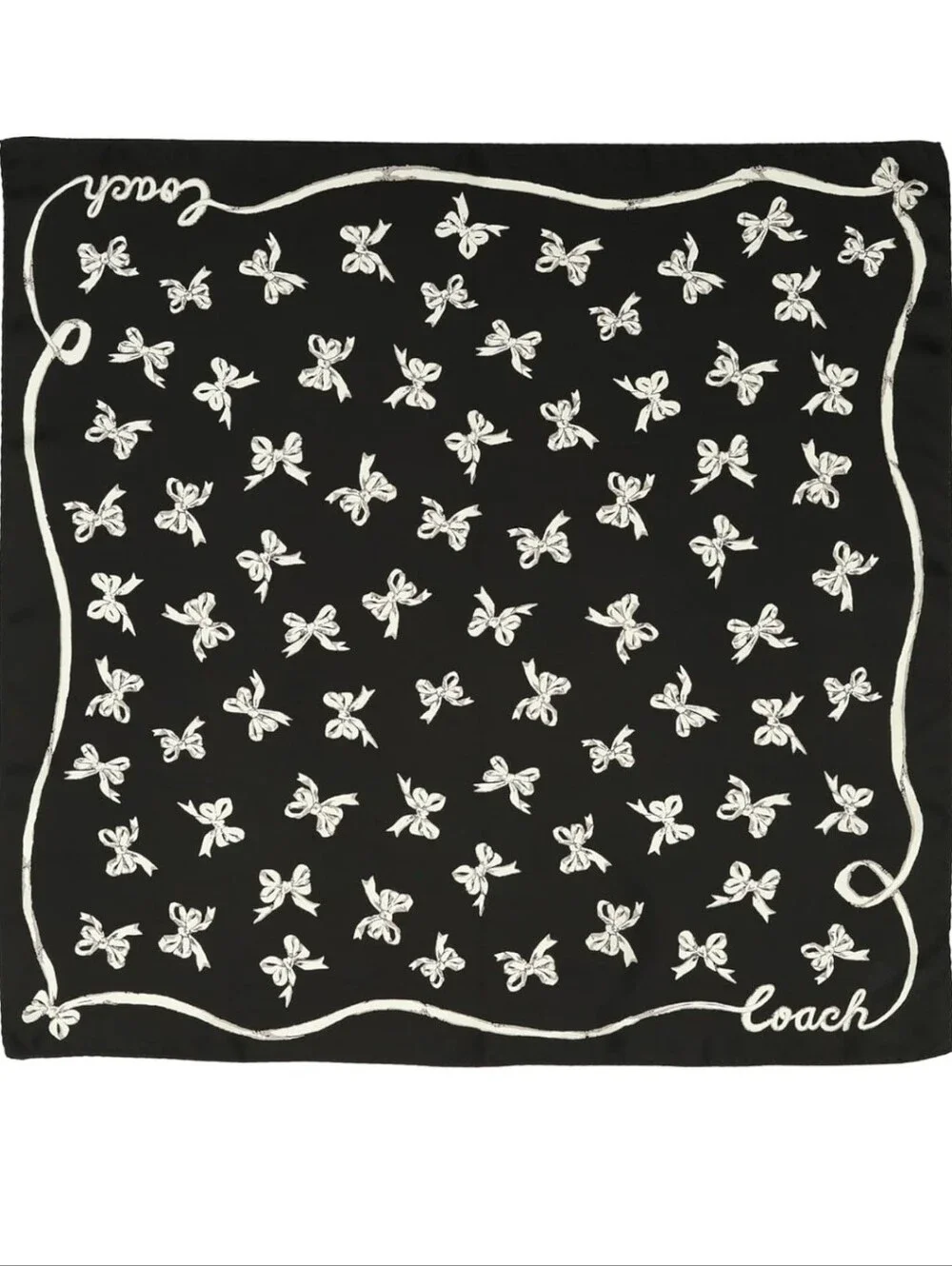 Coach Black Bows Print Women's Silk Scarf/Bandana NWT